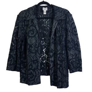 CHICO'S Blazer Open Front Cardigan Velvet & Lace‎ Burnout Black Tie Cocktail